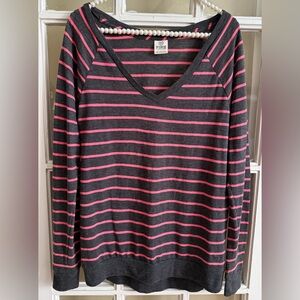 Pink Victoria's Secret Striped V-Neck Sweater